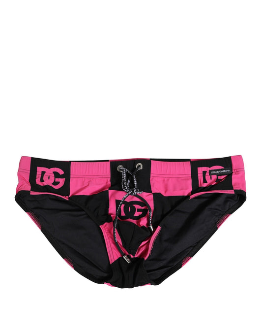 Black Pink Nylon Logo Beachwear Brief Swimwear