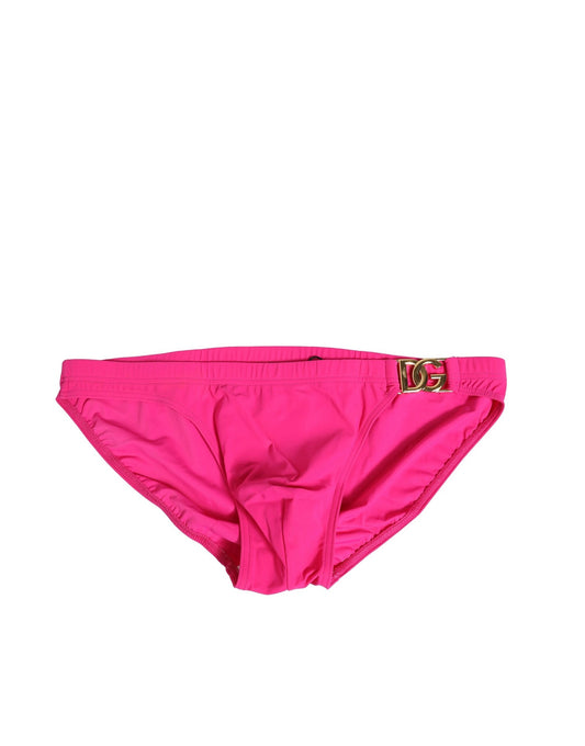 Pink Nylon Gold Logo Beachwear Brief Swimwear