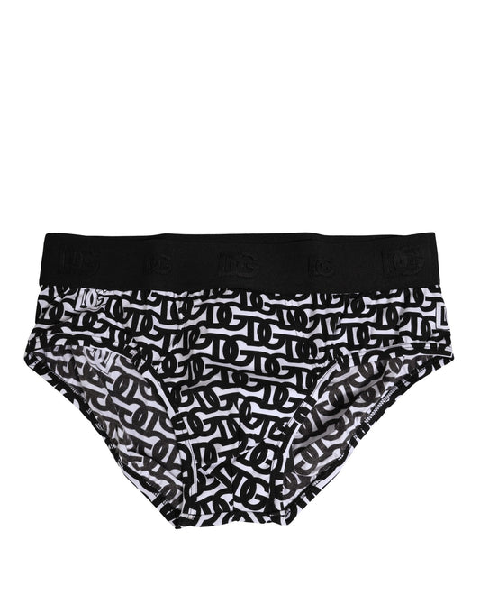Black White Cotton Logo Print Brief Underwear