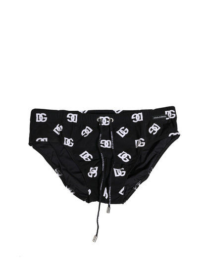 Black Nylon Logo Print Beachwear Brief Swimwear