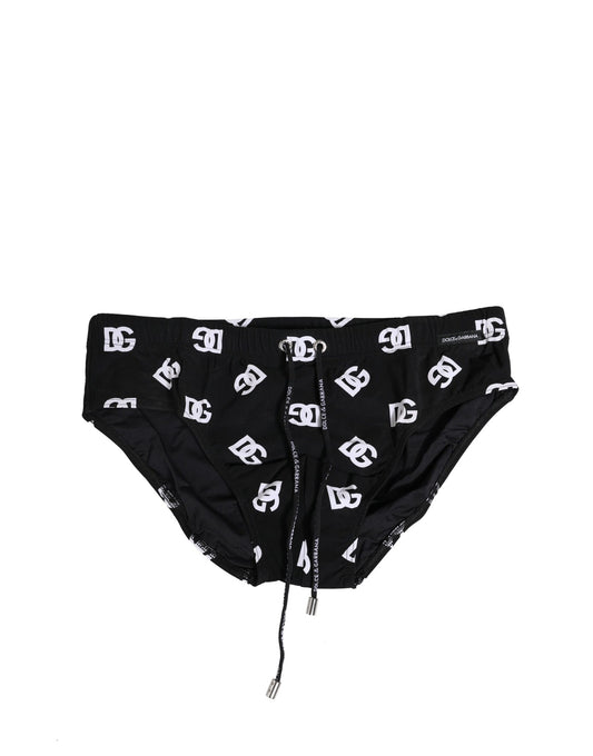 Black Nylon Logo Print Beachwear Brief Swimwear