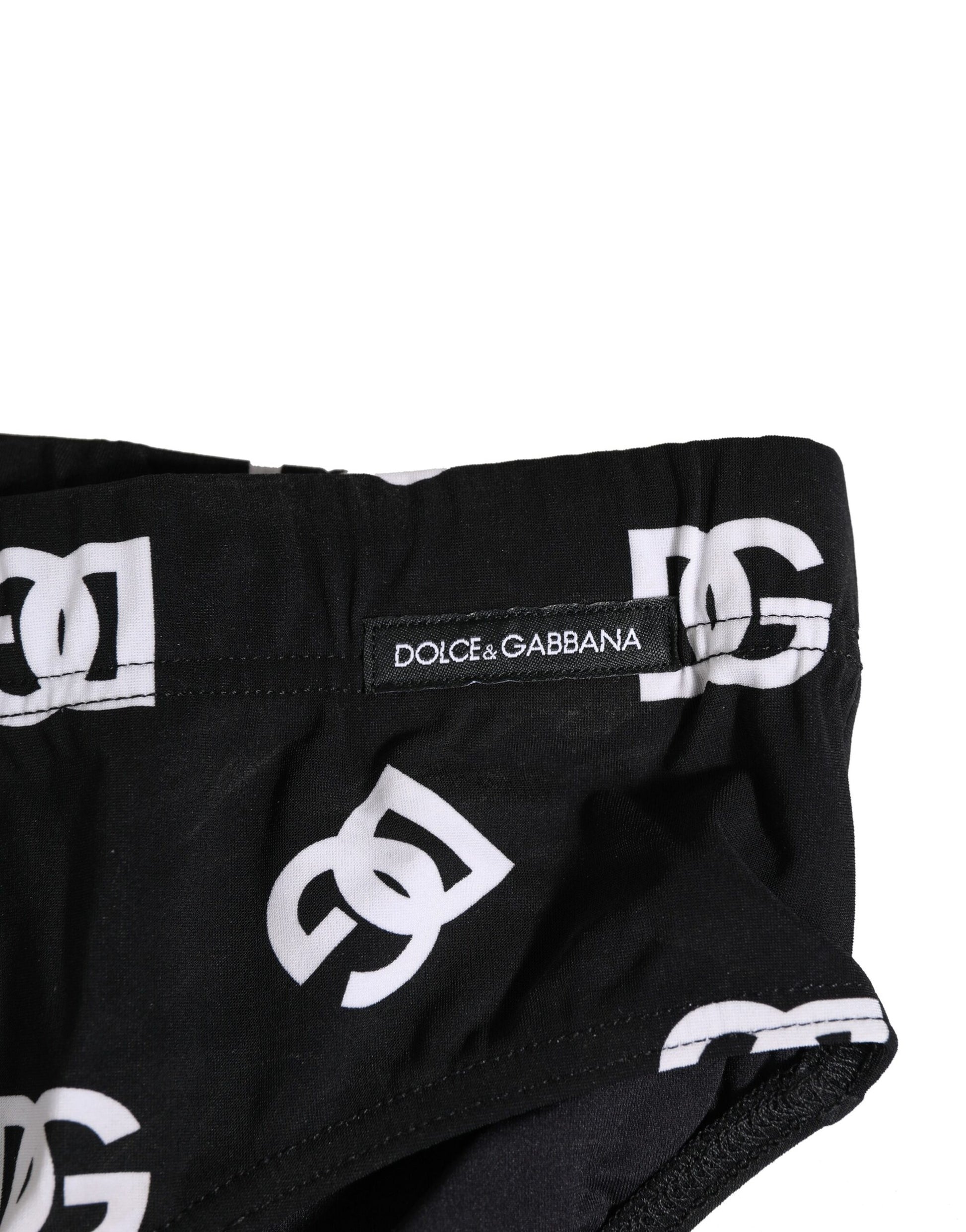 Black Nylon Logo Print Beachwear Brief Swimwear