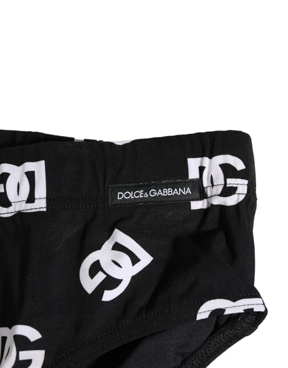 Black Nylon Logo Print Beachwear Brief Swimwear