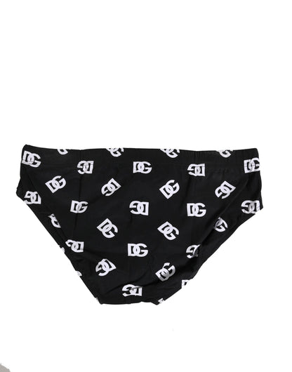 Black Nylon Logo Print Beachwear Brief Swimwear