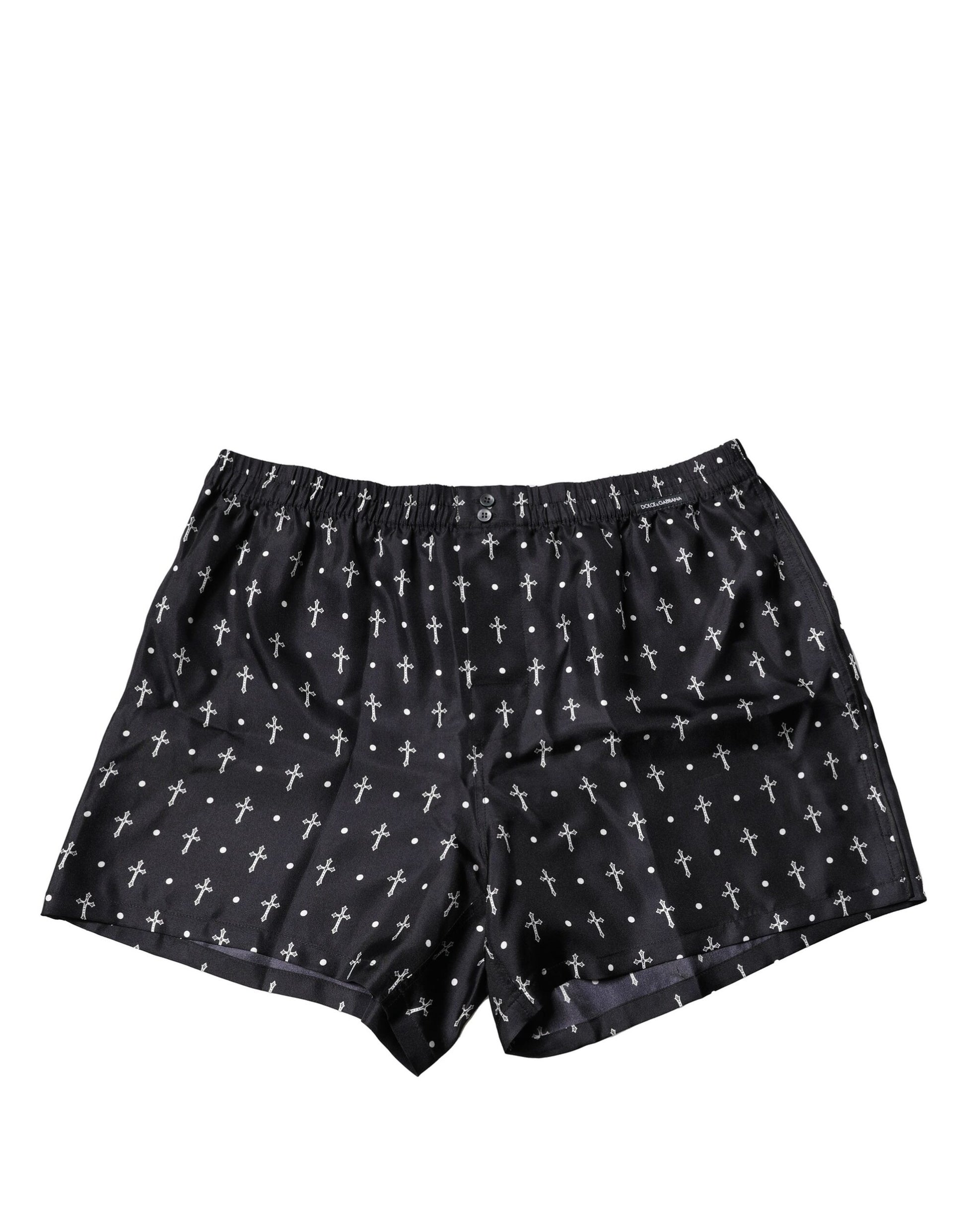 Black Silk Printed Beachwear Shorts Swimwear
