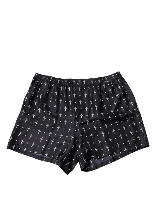 Black Silk Printed Beachwear Shorts Swimwear