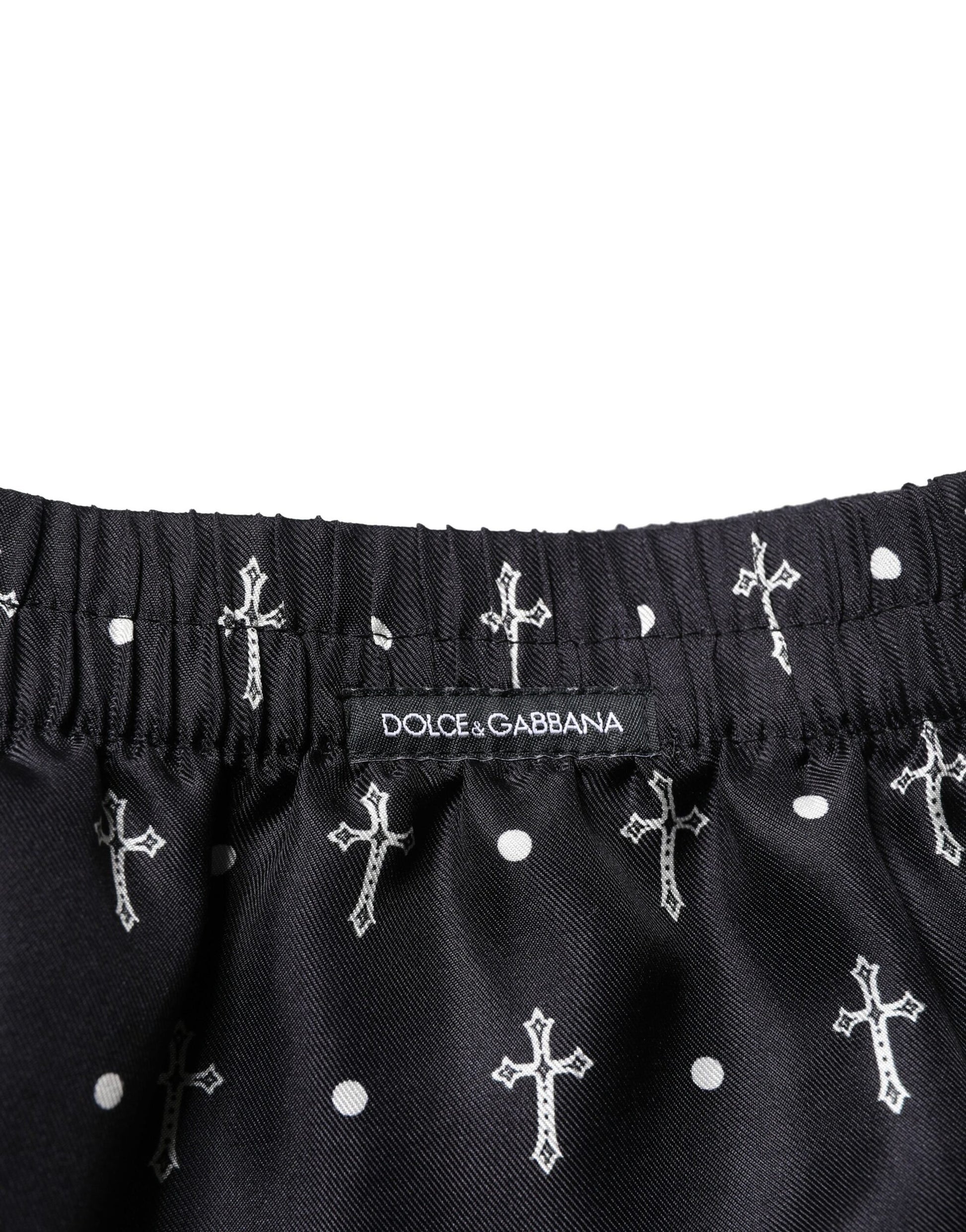 Black Silk Printed Beachwear Shorts Swimwear