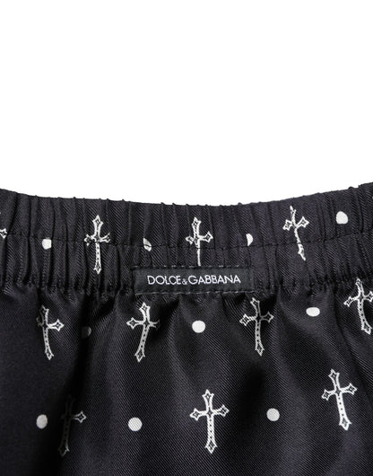 Black Silk Printed Beachwear Shorts Swimwear