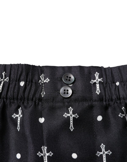 Black Silk Printed Beachwear Shorts Swimwear