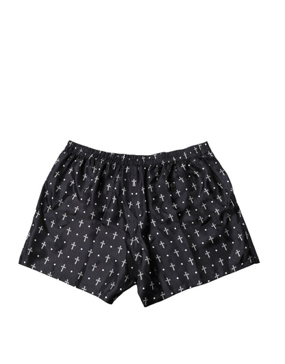 Black Silk Printed Beachwear Shorts Swimwear