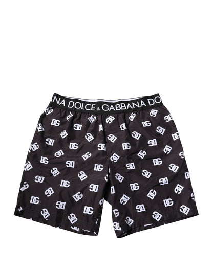 Black DG Logo Print Beachwear Shorts Swimwear