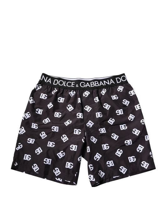 Black DG Logo Print Beachwear Shorts Swimwear