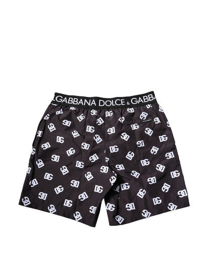 Black DG Logo Print Beachwear Shorts Swimwear