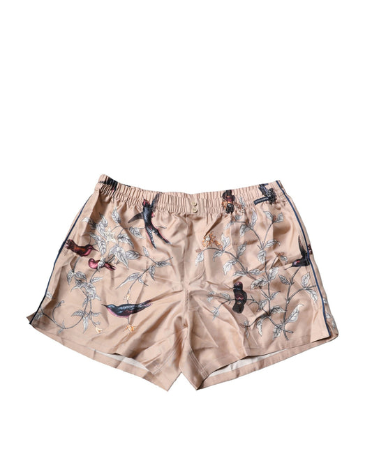 Peach Birds Printed Beachwear Shorts Swimwear