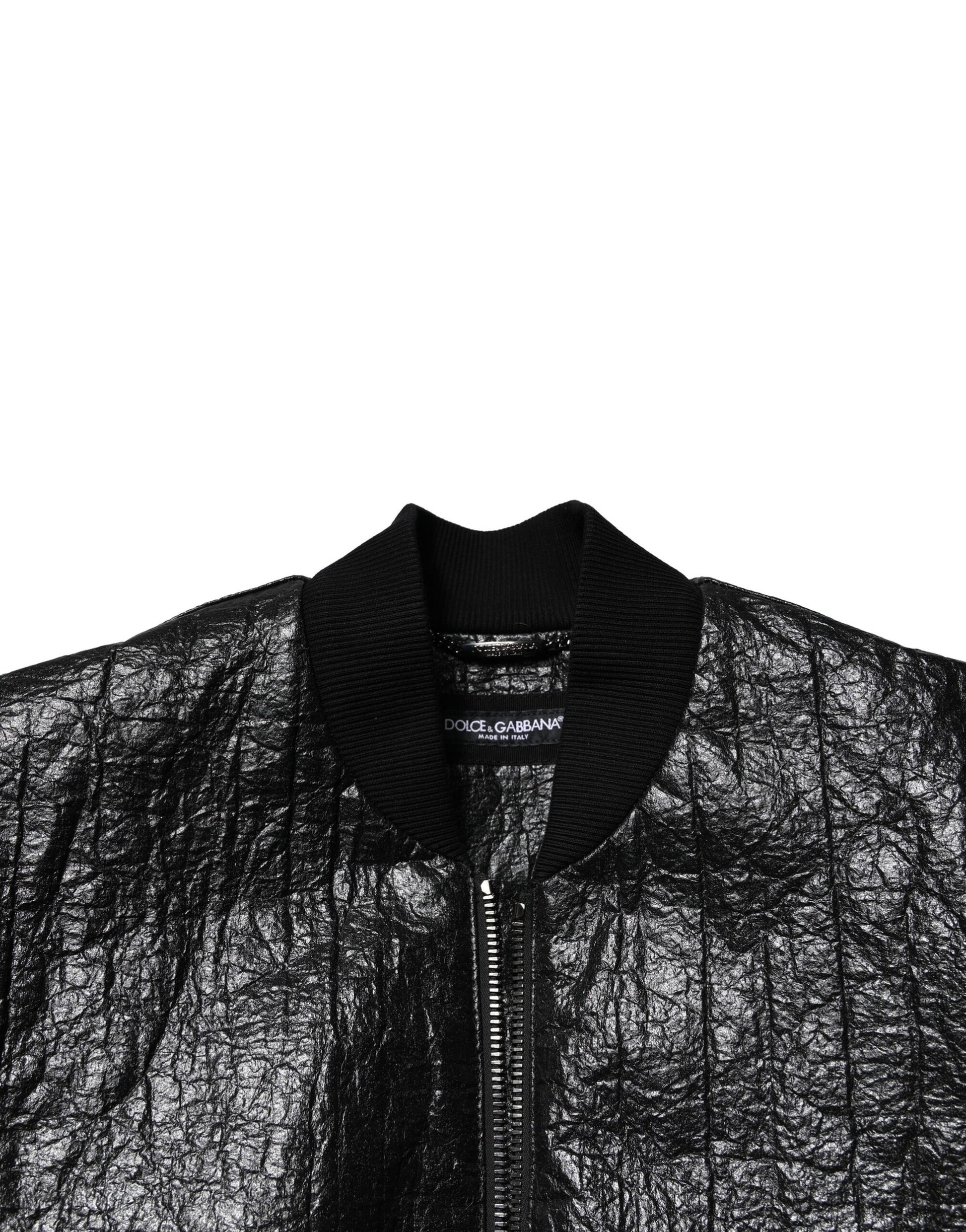 Black Logo Plaque Bomber Full Zipper Jacket