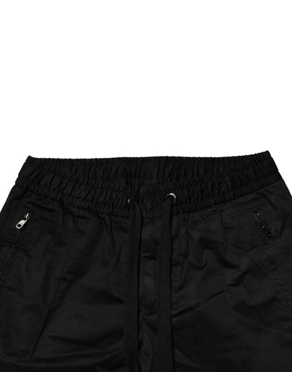 Black Cotton Mid Waist Jogger Pants