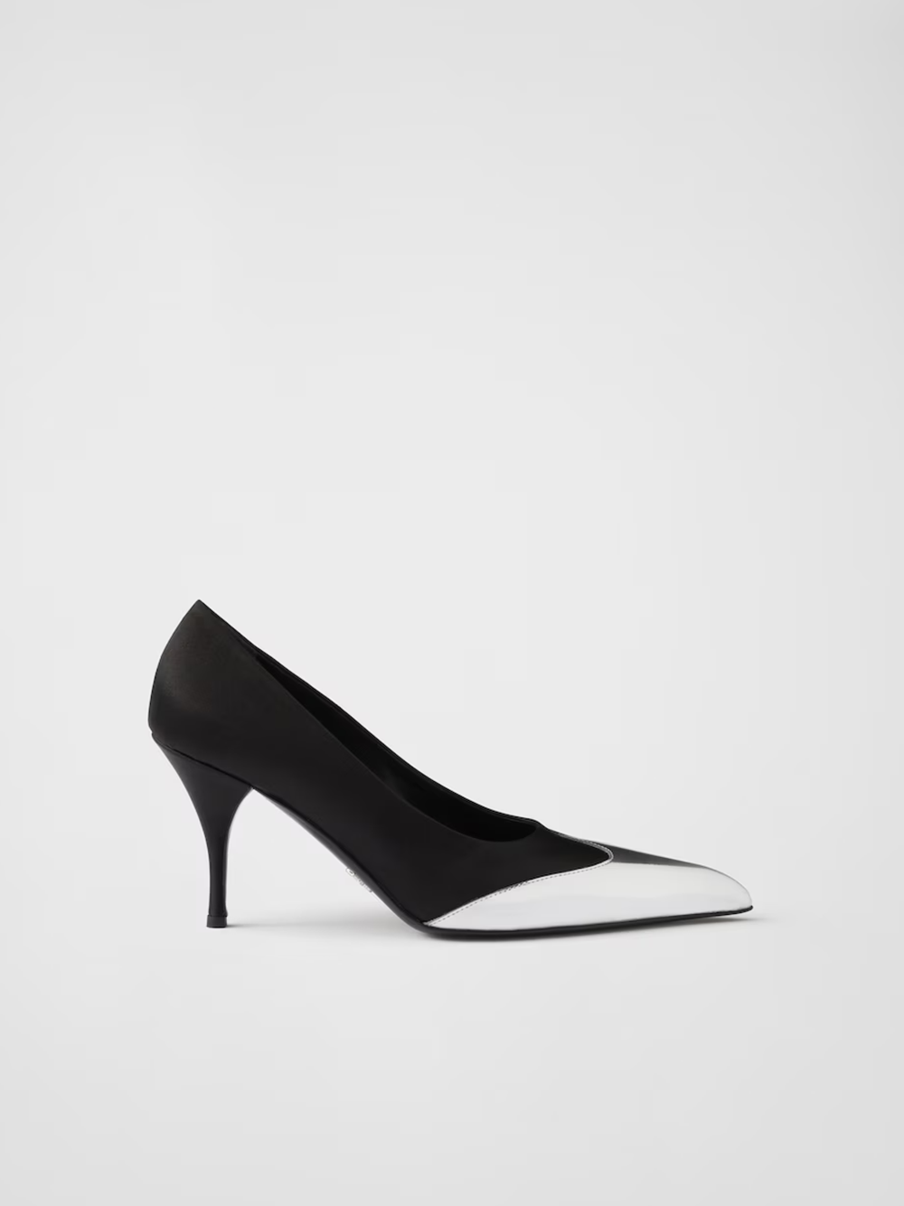 Black Satin And Metallic Silver Leather Pumps