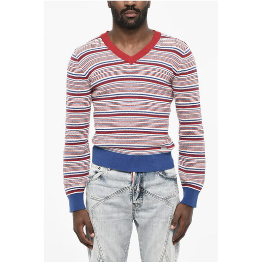 Tricolor Cotton V-Neck Sweater
