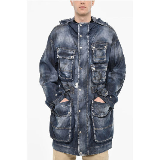 Vintage Effect Denim Parka With Utility Pockets