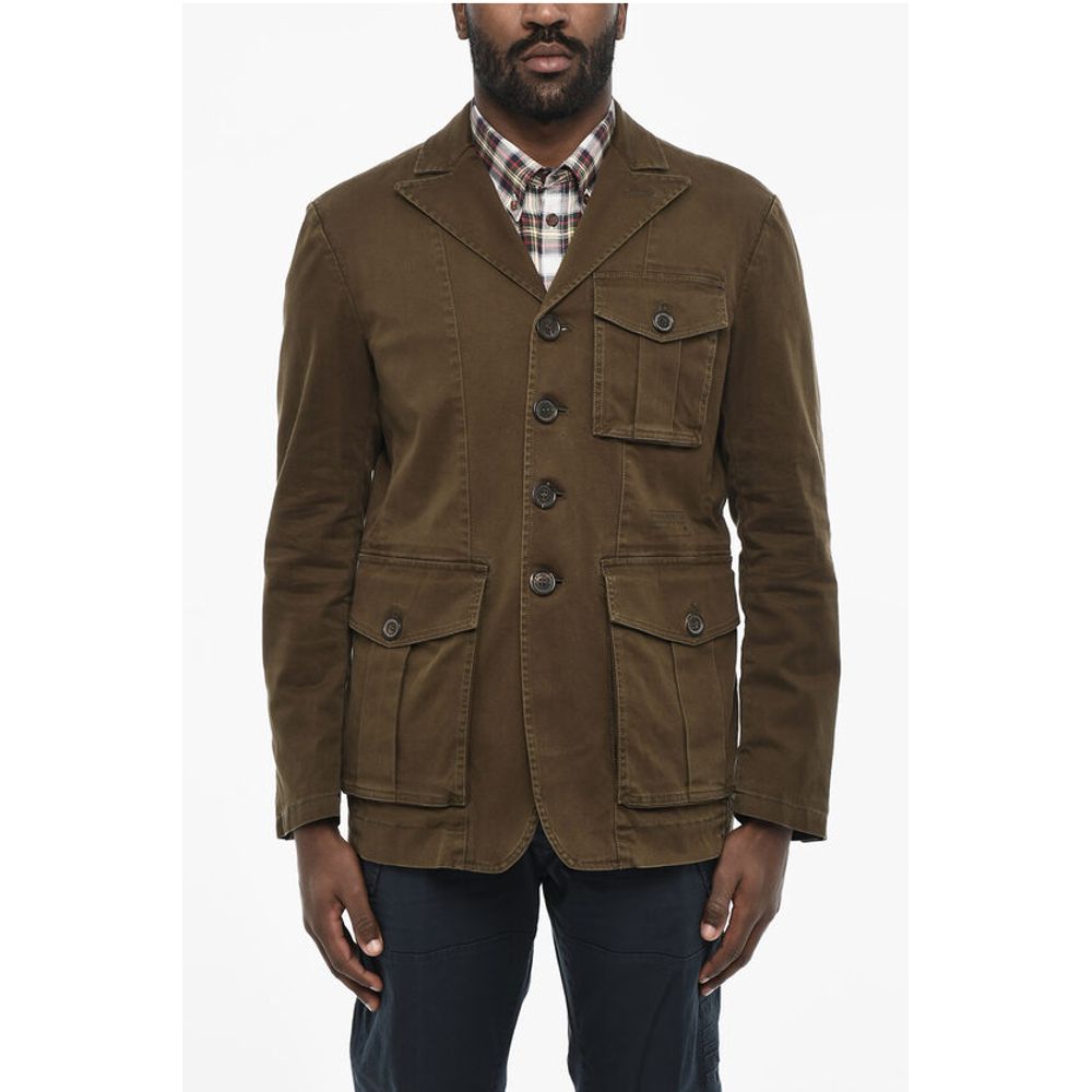 Cotton Sahariana Blazer with Logoed Buttons