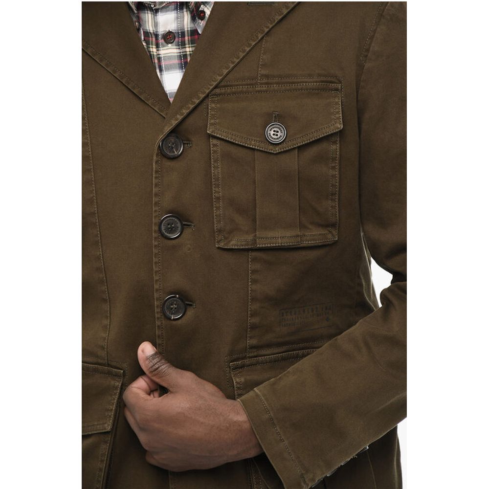 Cotton Sahariana Blazer with Logoed Buttons