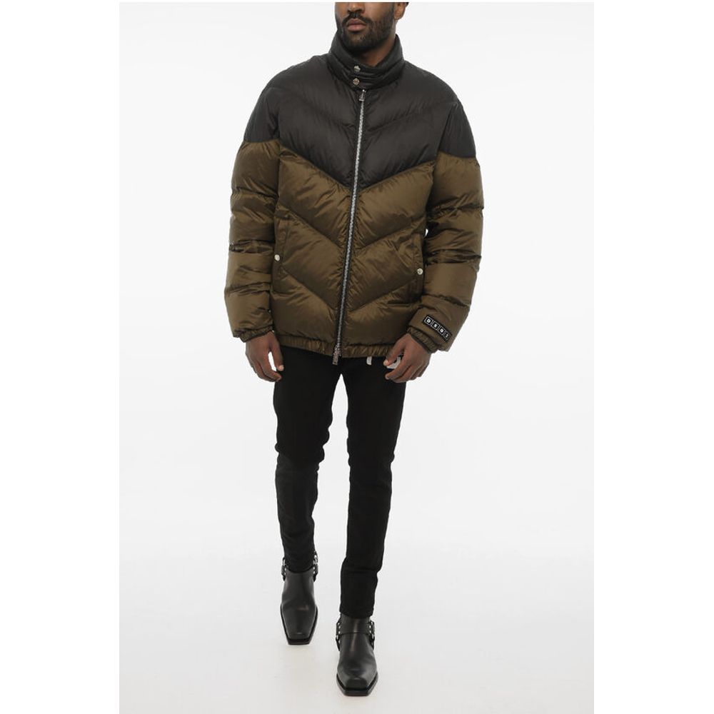 Two-Tone Quilted Jacket with Logo Buttons