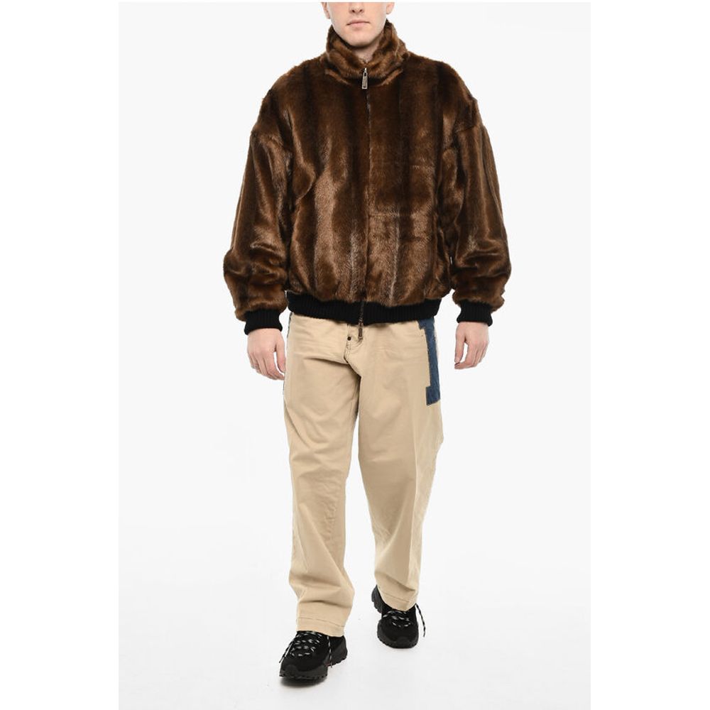 Vegan Fur Bomber With Faux-Leather Logo
