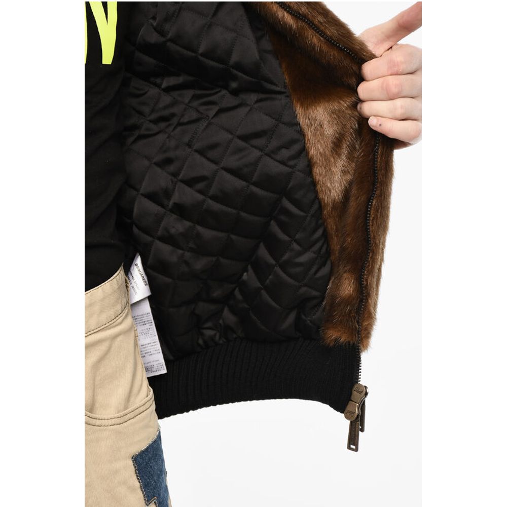Vegan Fur Bomber With Faux-Leather Logo