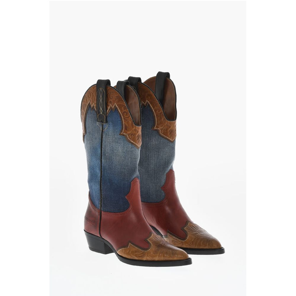 Denim VINTAGE Texan Boots With Leather Details