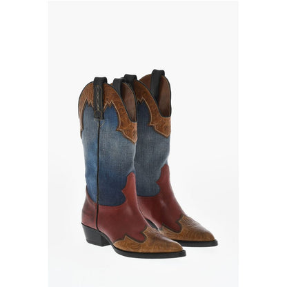 Denim VINTAGE Texan Boots With Leather Details