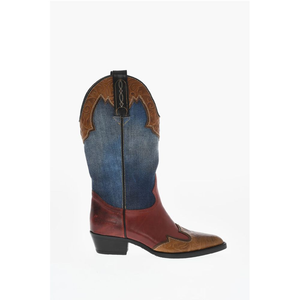 Denim VINTAGE Texan Boots With Leather Details