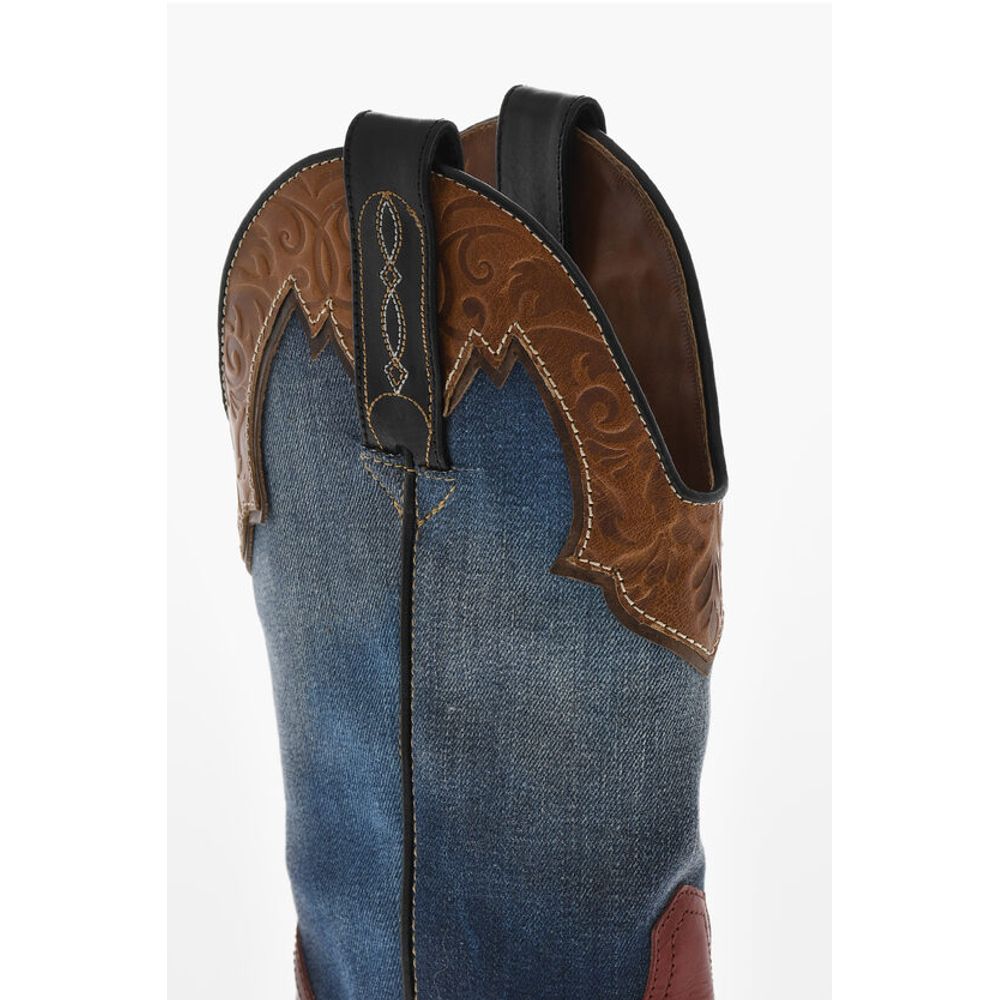 Denim VINTAGE Texan Boots With Leather Details
