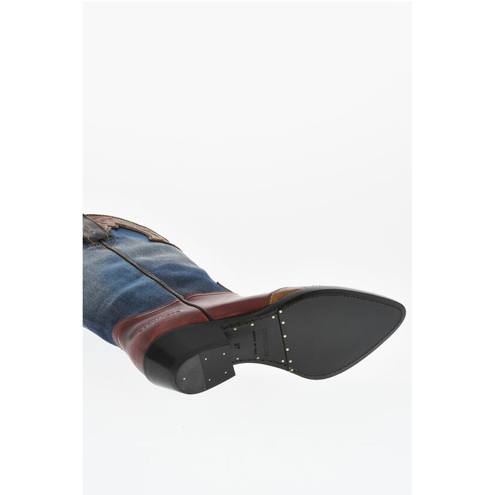 Denim VINTAGE Texan Boots With Leather Details