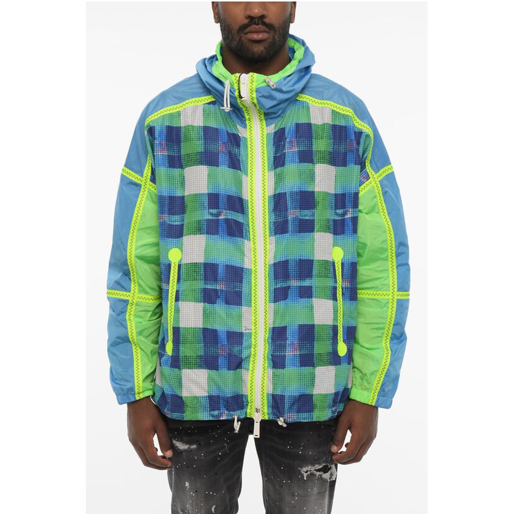 Acid Wash Effect Check Jacket with Hood
