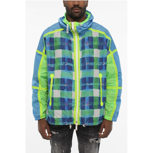 Acid Wash Effect Check Jacket with Hood
