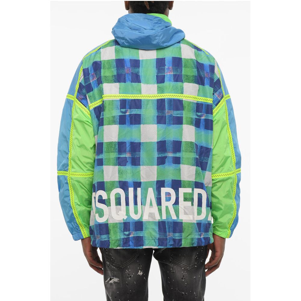 Acid Wash Effect Check Jacket with Hood