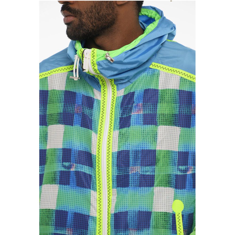 Acid Wash Effect Check Jacket with Hood