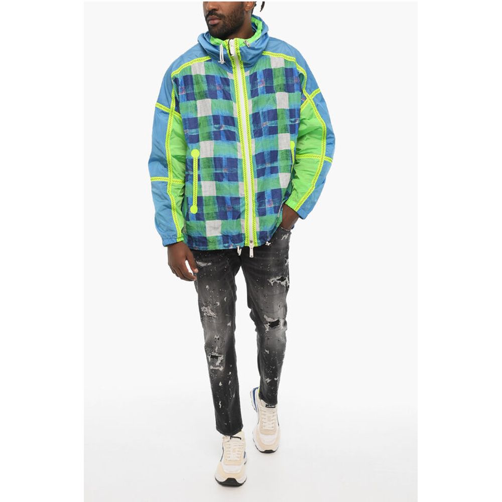 Acid Wash Effect Check Jacket with Hood