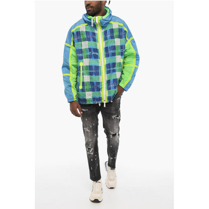Acid Wash Effect Check Jacket with Hood