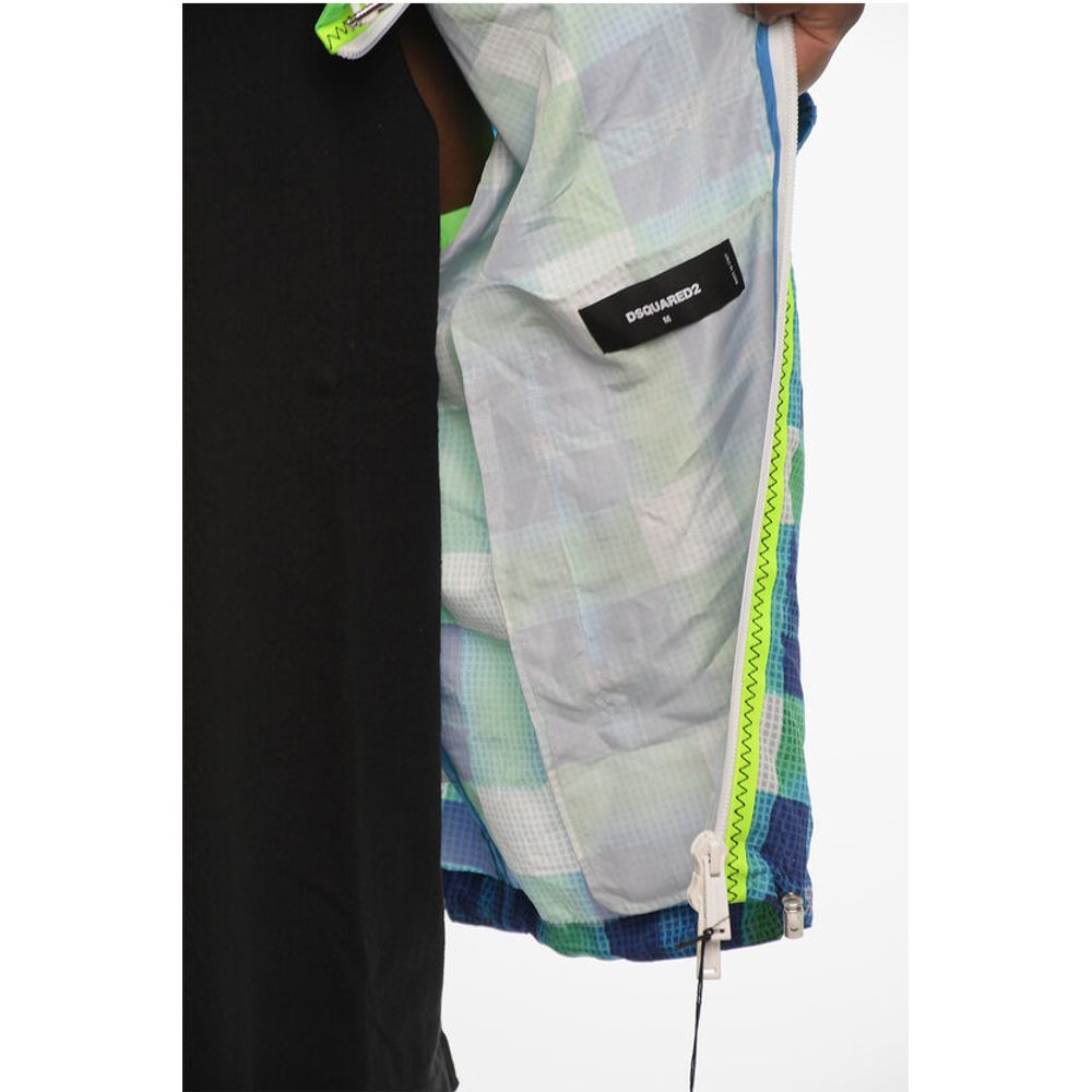 Acid Wash Effect Check Jacket with Hood