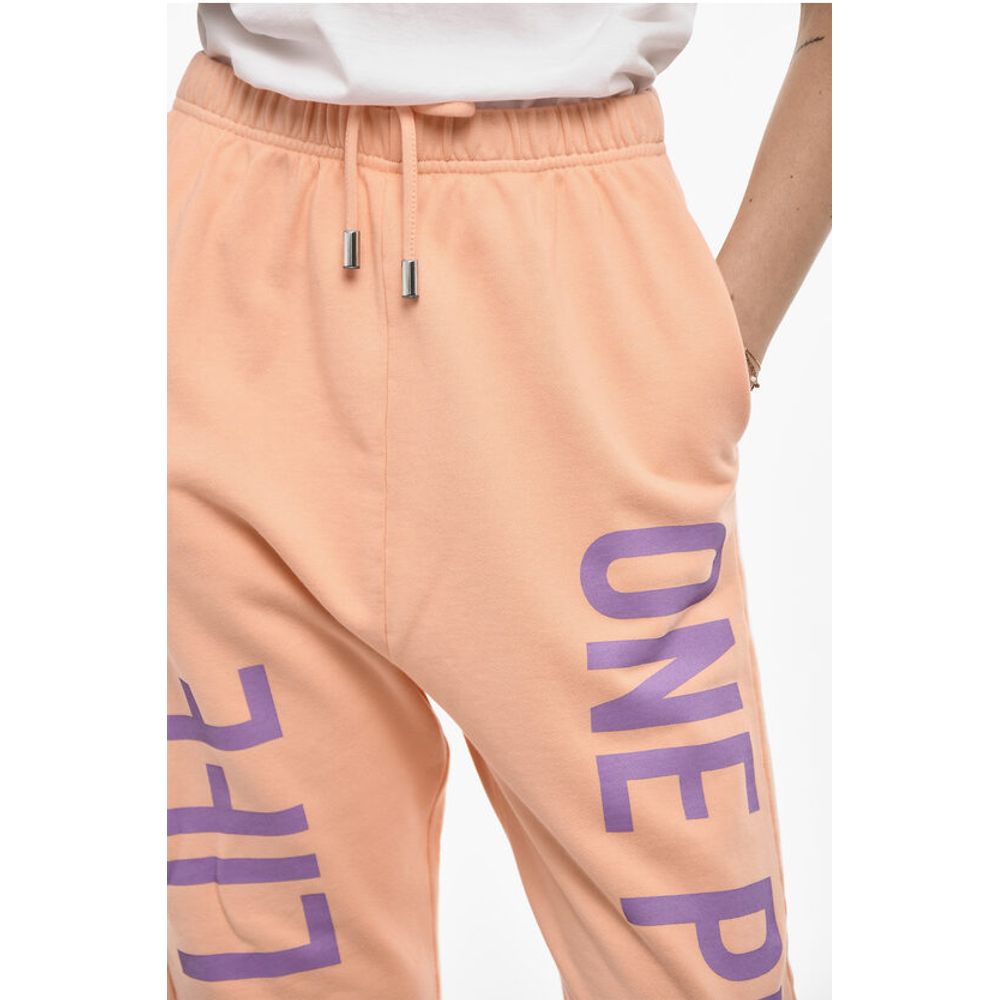 2 Pockets Lightweight Cotton Joggers With Side Print