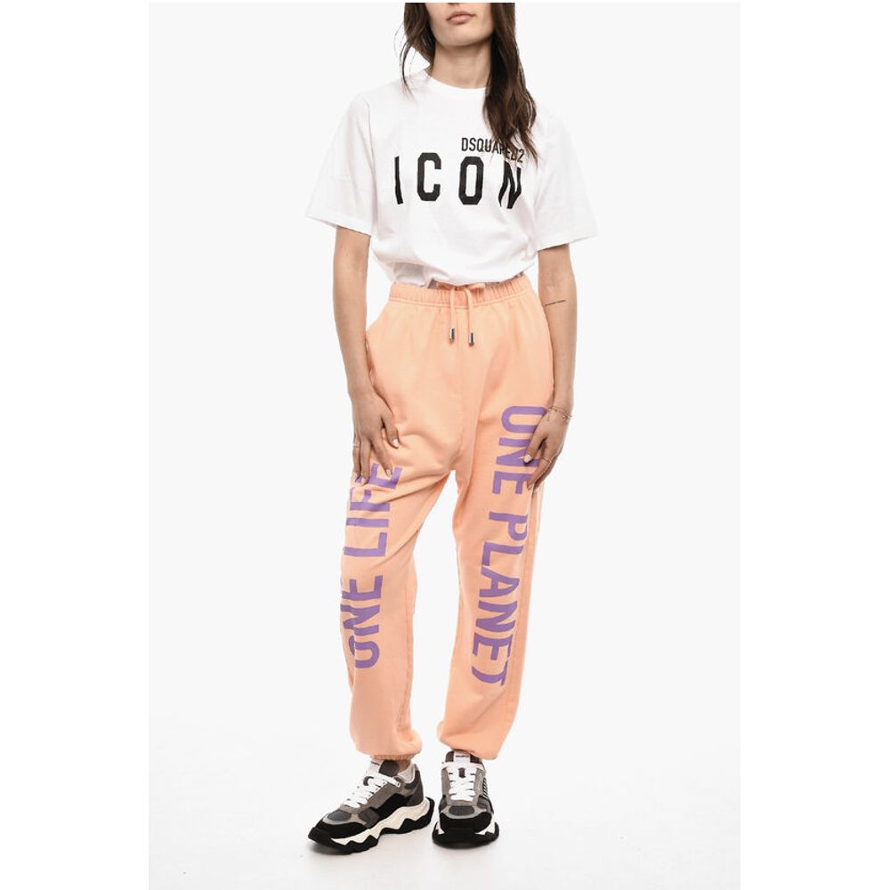 2 Pockets Lightweight Cotton Joggers With Side Print