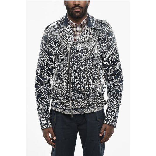 Printed Biker Denim Jacket