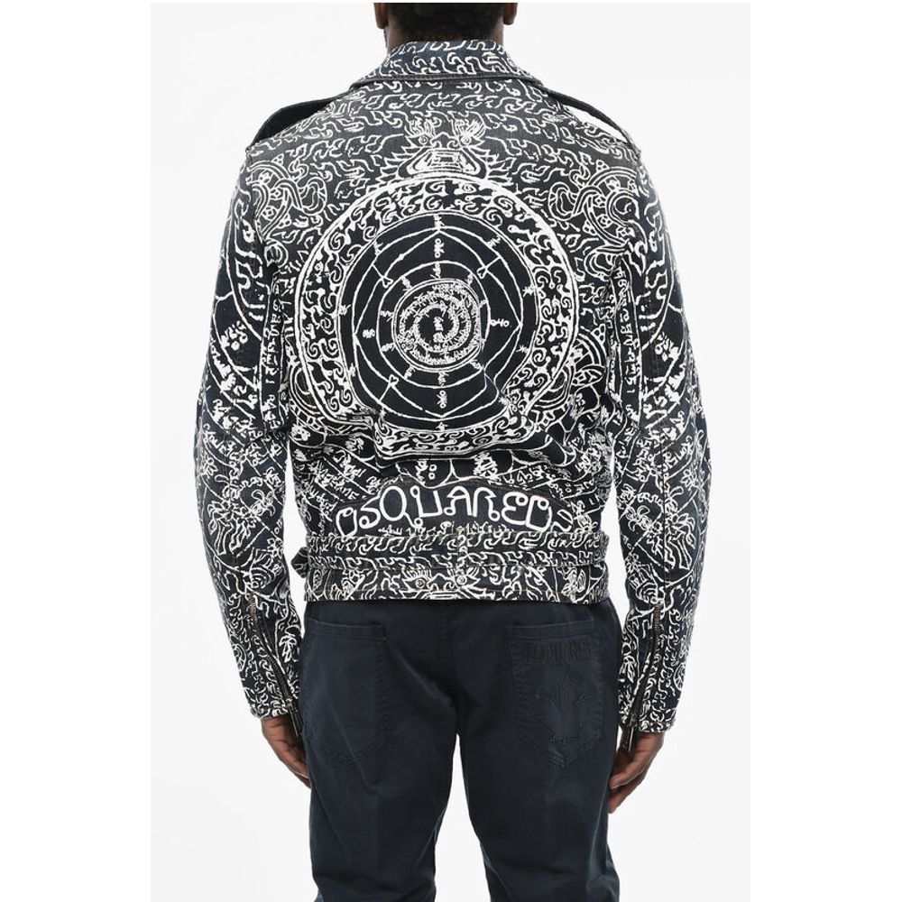 Printed Biker Denim Jacket