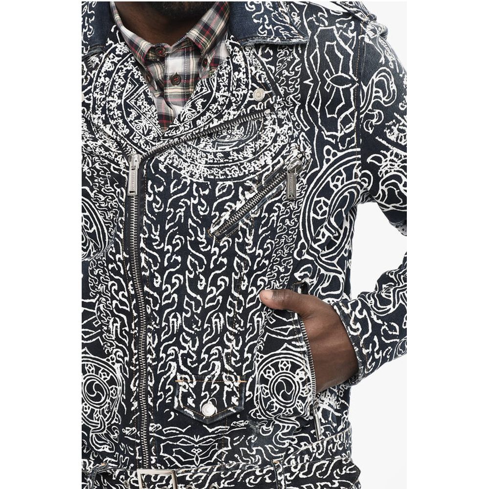 Printed Biker Denim Jacket