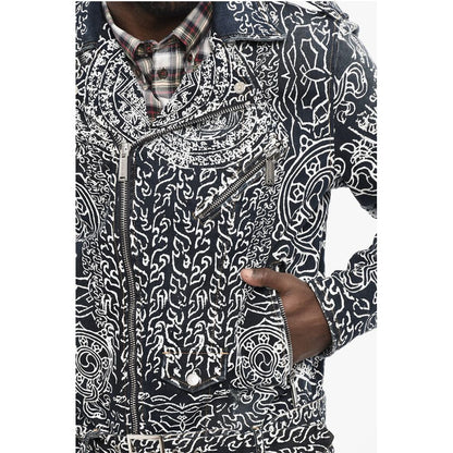 Printed Biker Denim Jacket