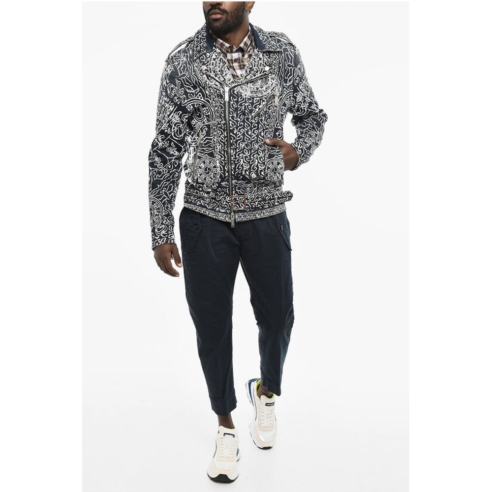 Printed Biker Denim Jacket