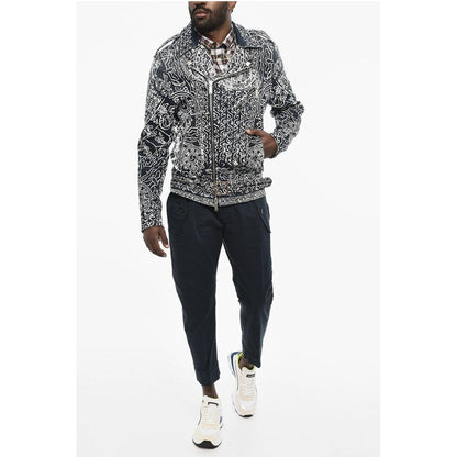 Printed Biker Denim Jacket