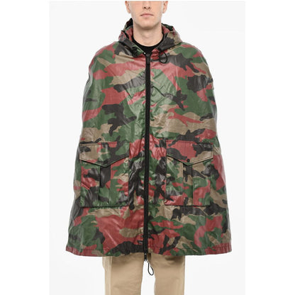 Zipped Closue Camouflage Motif Cape
