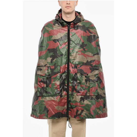 Zipped Closue Camouflage Motif Cape
